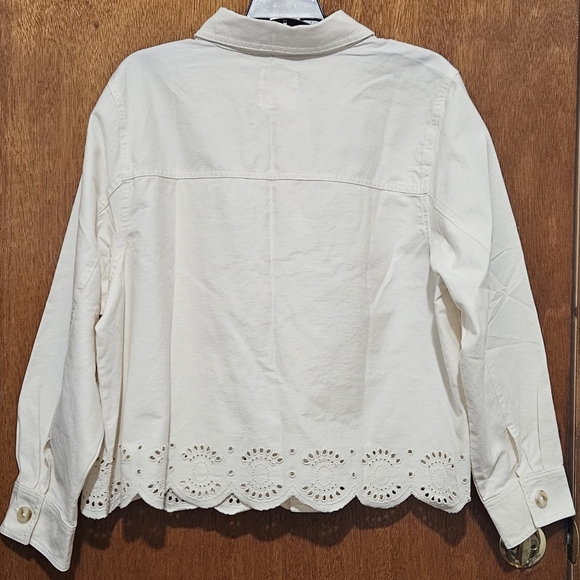 LC Lauren Conrad/ Trucker Jacket /100% cotton /eyelet hem/ plus size/ivory color - Picture 7 of 13